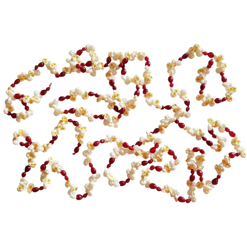 Cranberry Buttered Popcorn Plastic Christmas Tree Garland Vintage Blow Mold x 2
